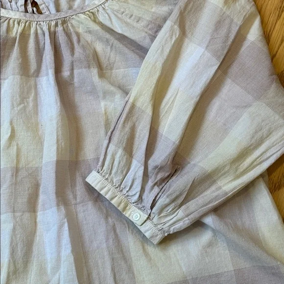 *Everlane The Ruched Air Blouse in Toffee Plaid Women’s Sz 6 Lightweight Neutral - Picture 4 of 7